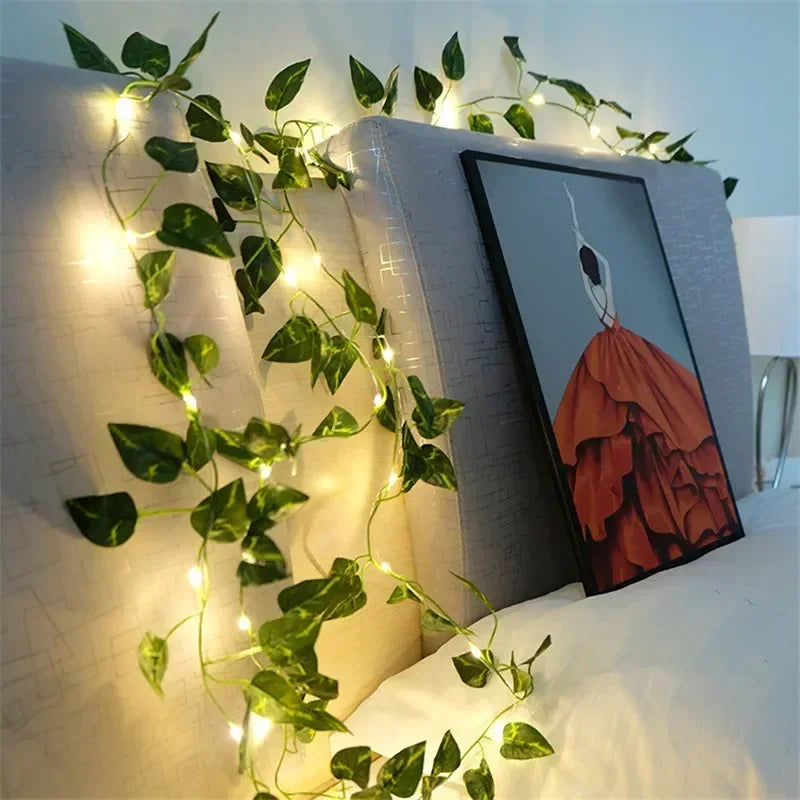 Green Leaf String Lights 5/10M Artificial Ivy Vine Fairy Light Wedding Party Decoration Christmas Home Decor Wall Plant Wreath GLOBGRIP®