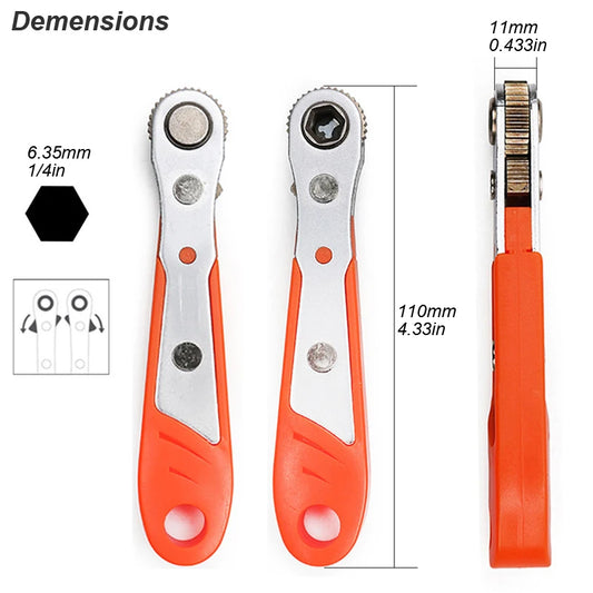 Mini Ratchet Wrench Screwdriver 1/4 Hex Adjustable Quick Release Socket Handle Repair Hand Tool For Car Repair Close Quarters GLOBGRIP®