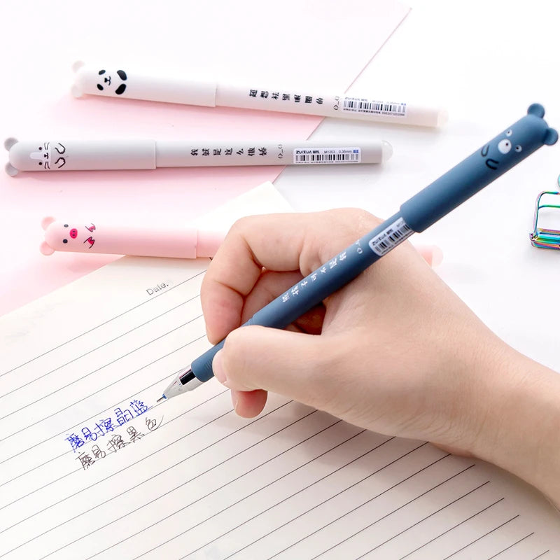 🐷🐻🐱🐭 4 Pcs/Set Kawaii Pig Bear Cat Mouse Erasable Gel Pens GLOBGRIP®