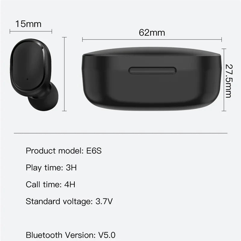 TWS E6S Wireless Bluetooth Earphones By Mic LED Display Stereo Noise Cancelling Headset With Charging Cable For All Smartphone GLOBGRIP®