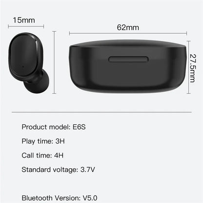 TWS E6S Wireless Bluetooth Earphones By Mic LED Display Stereo Noise Cancelling Headset With Charging Cable For All Smartphone GLOBGRIP®