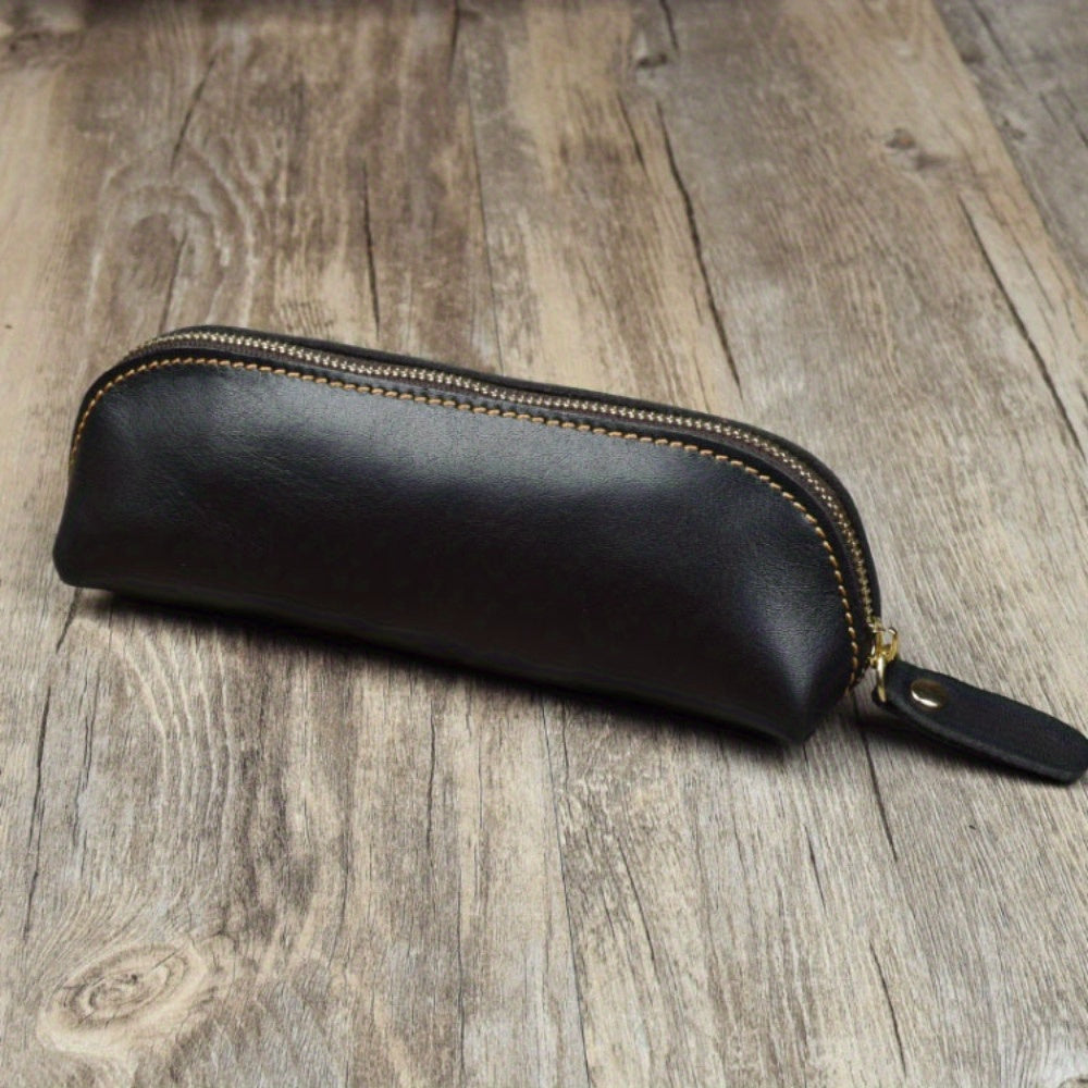 Vintage Leather Pencil Bag Simple Stationery Hoder Pen Case Storage Bag Zipper Pencil Pouch Glasses Box School Supplies GLOBGRIP®