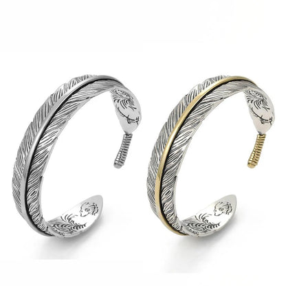 Vintage Carved Pattern Feather Bangle Bracelet Creative Design Opening Adjustable Men and Women's Models GLOBGRIP®