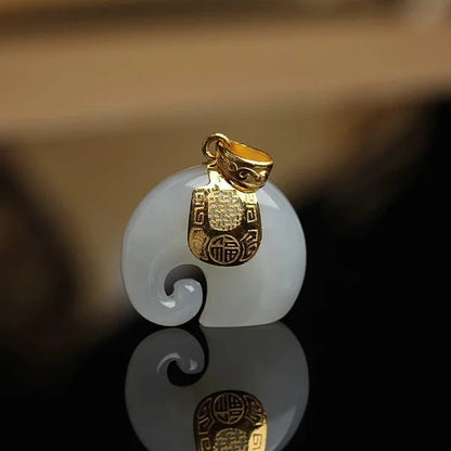 Boutique Natural Stone Hetian Jade Elephant Pendant 18K Gold Plated Chain Necklace Choker Jewelry for Women Birthday Anniversary GLOBGRIP®