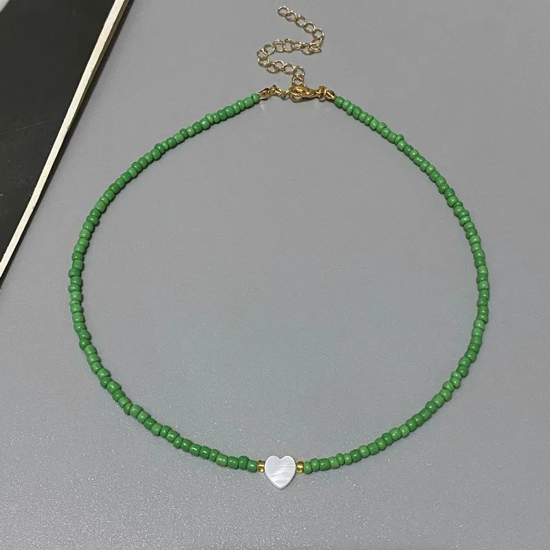 New Nature Shell Love Heart Choker Necklace for Girl Spring Summer Fashion Small Colorful Glass Beads Necklace Gift for Friend GLOBGRIP®