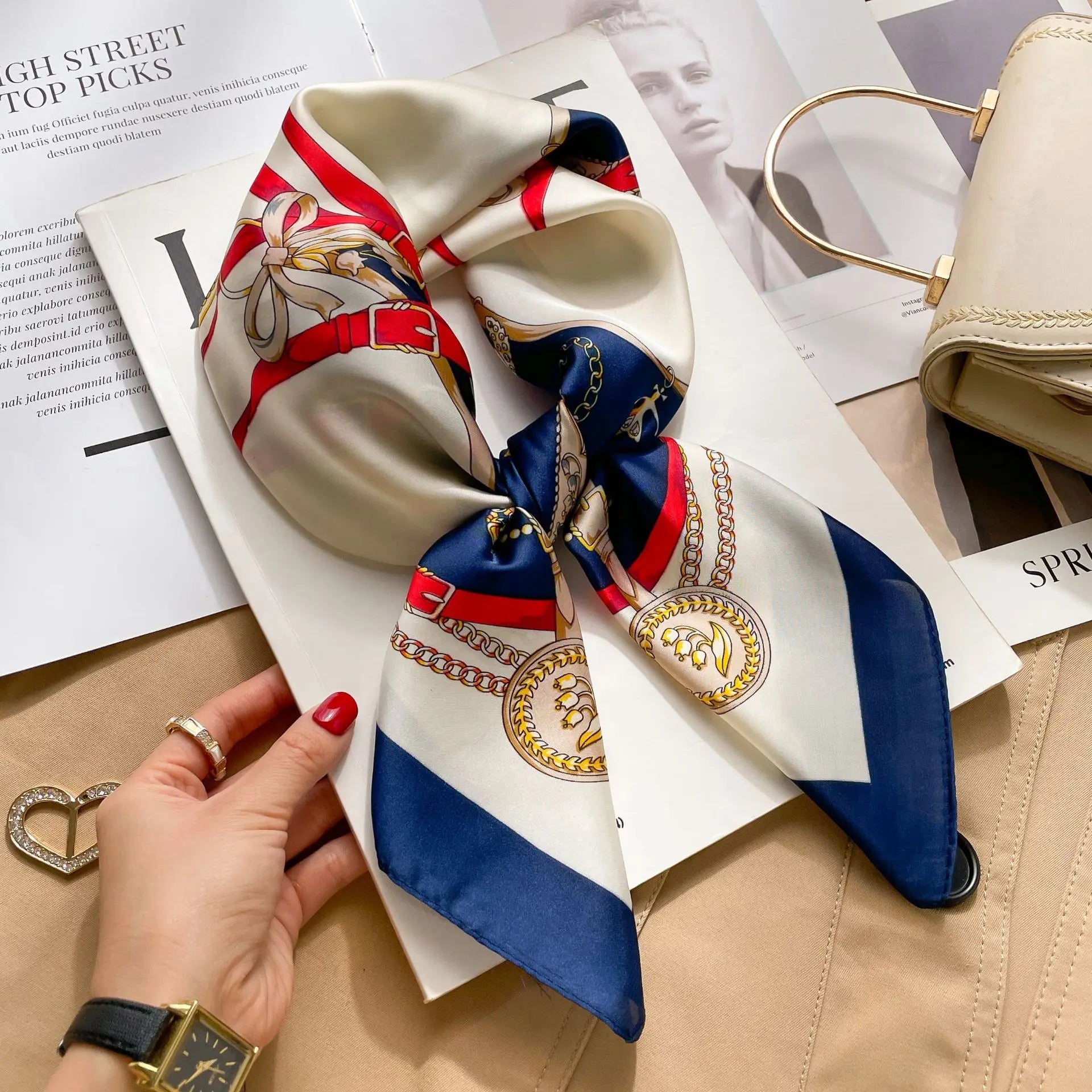 2024 New Fashion 70X70cmPrinted Women's Scarf Pashmina Silk Scarf Square Shawl Decorative Headband Neck Luxury Design Bandana GLOBGRIP®