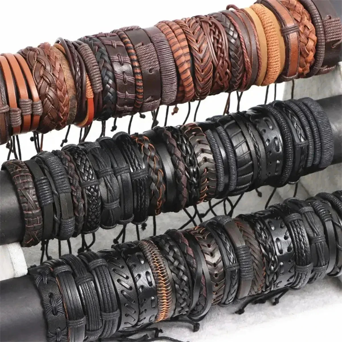 10PCS Random-Style Leather & Alloy Bracelet Set – Unisex GLOBGRIP®