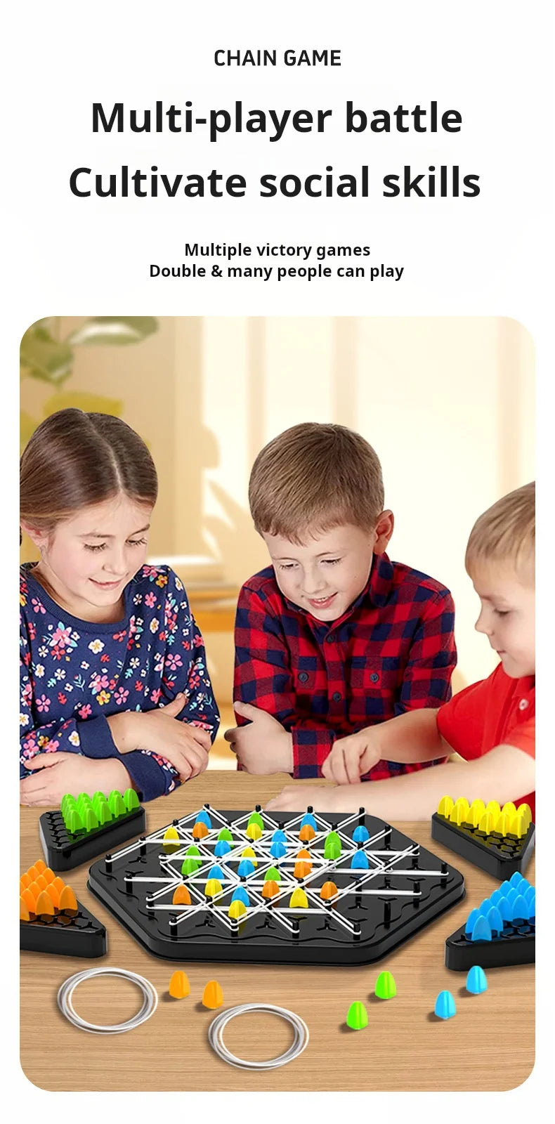 Chain Triangle Chess Game Triggle Rubber Band Game Educational Interactive Game Battle Set For Family Party Gift GLOBGRIP®