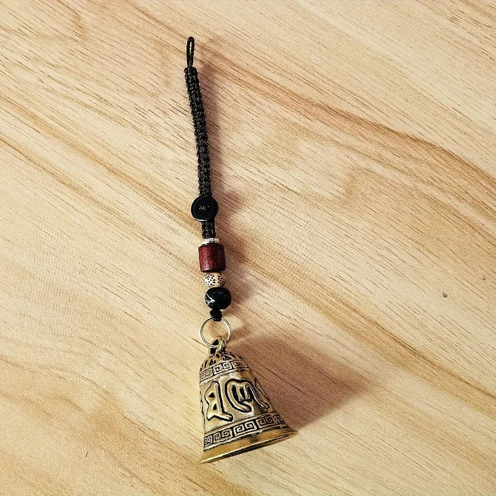 1pc Vintage Brass Tibetan Buddhism Six-word Mantra Bell Keychains Lanyard Pendants Handmade Rope Car Key Chain Rings Hanging GLOBGRIP®