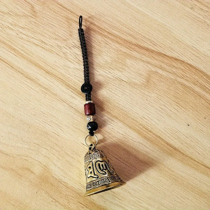 1pc Vintage Brass Tibetan Buddhism Six-word Mantra Bell Keychains Lanyard Pendants Handmade Rope Car Key Chain Rings Hanging GLOBGRIP®