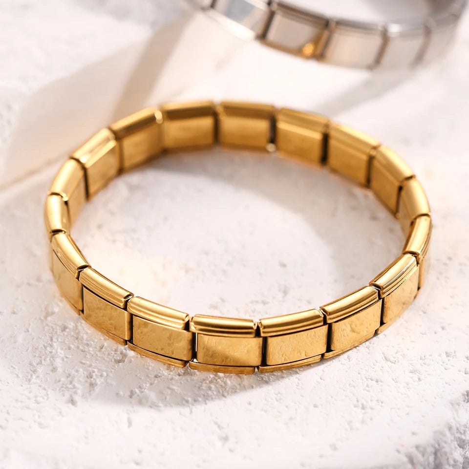 Yupsk Trendy Square Italy Stainless Steel Bracelets For Women Men HipHop Metal  Modules Stretchable Gift Birthday Party Jewelry GLOBGRIP®