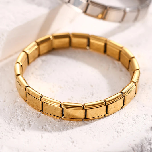 Yupsk Trendy Square Italy Stainless Steel Bracelets For Women Men HipHop Metal  Modules Stretchable Gift Birthday Party Jewelry GLOBGRIP®