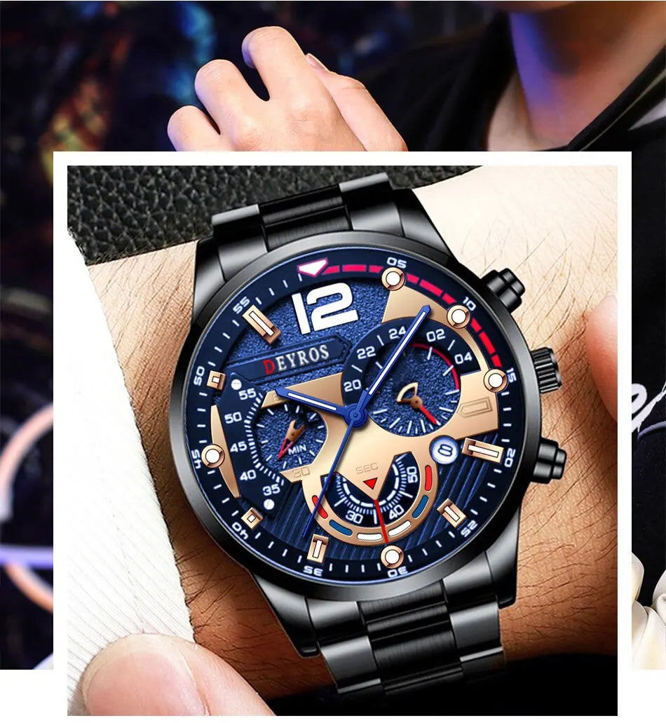 Fashion Mens Stainless Steel Watches Luxury Quartz Wristwatch Calendar Luminous Clock Men Business Casual Watch Reloj Hombre GLOBGRIP®
