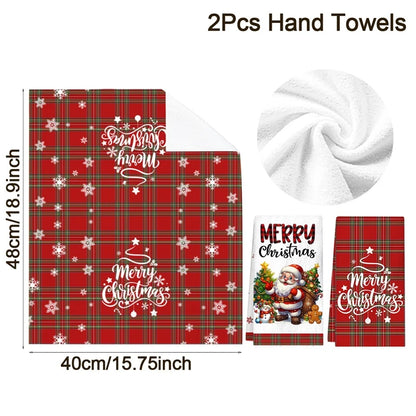 2pcs Christmas Kitchen Towels Buffalo Plaid Xmas Hand Towels Christmas Decorations for Home 2025 Navidad Noel Dish Towels Gifts GLOBGRIP®