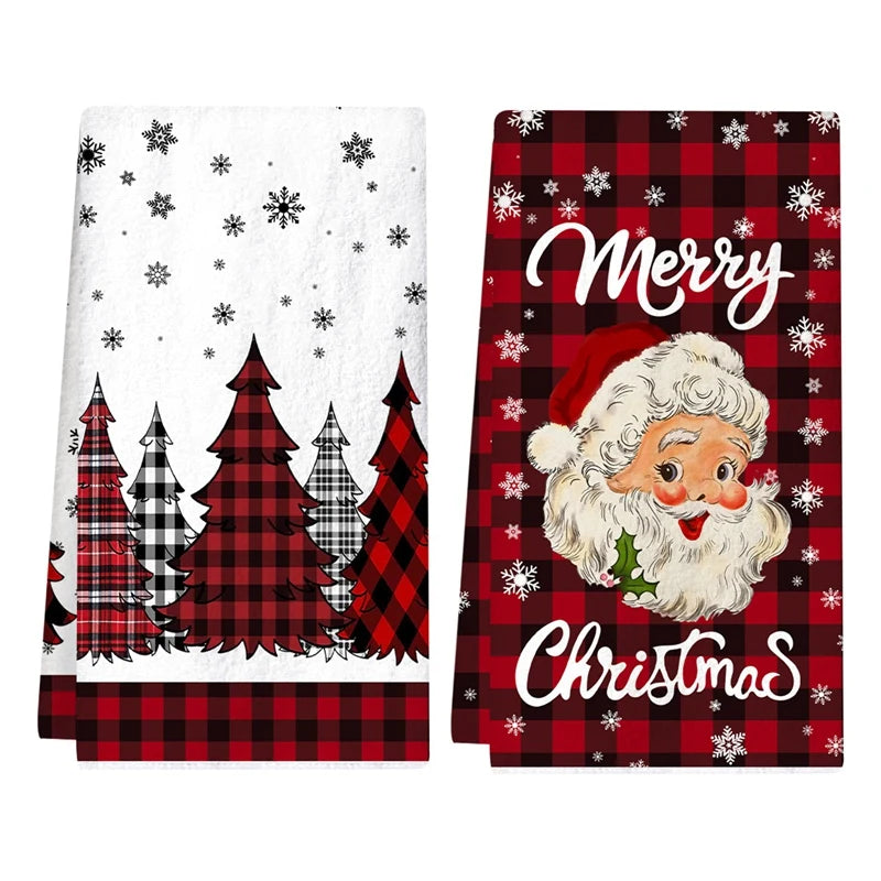 2pcs Christmas Kitchen Towels Buffalo Plaid Xmas Hand Towels Christmas Decorations for Home 2025 Navidad Noel Dish Towels Gifts GLOBGRIP®
