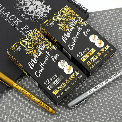 2/1Pc Brush Metallic Marker Pens Gold Silver Color Permanent Art Marker For Manga Crafts Scrapbooking School Stationery Supplies GLOBGRIP®