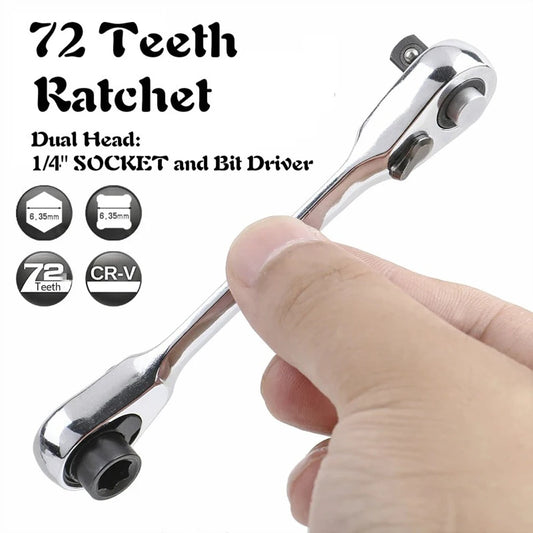 Mini Ratchet Wrench Double Ended Quick Socket Ratchet Wrench 1/4 Inch 72-tooth Screwdriver Hex Torque Wrenches Hand Repair Tools GLOBGRIP®