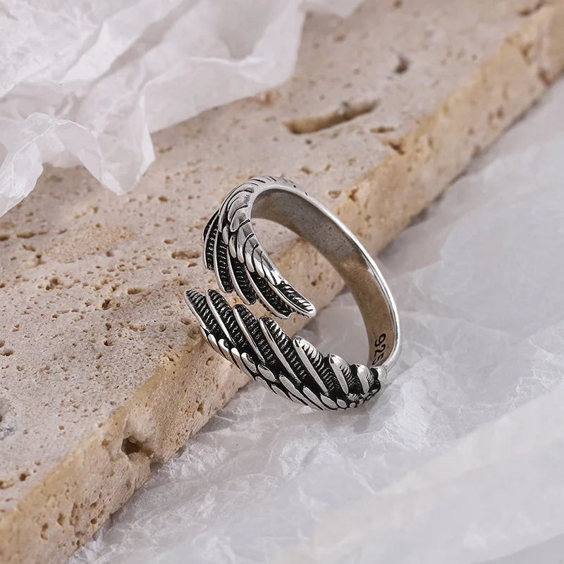 925 Sterling Silver Angel Wing Feather Adjustable Rings For Women Engagement Wedding Luxury Jewelry Accessories Jewellery GLOBGRIP®