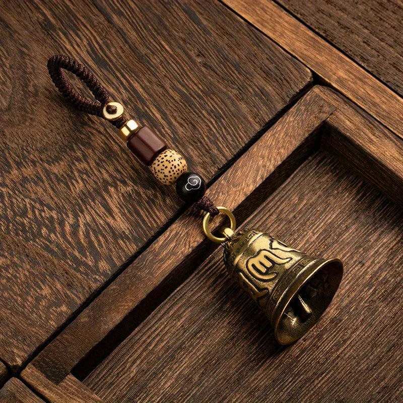 1pc Vintage Brass Tibetan Buddhism Six-word Mantra Bell Keychains Lanyard Pendants Handmade Rope Car Key Chain Rings Hanging GLOBGRIP®