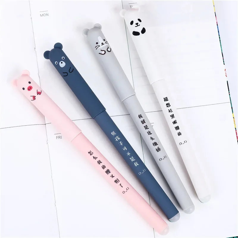 🐷🐻🐱🐭 4 Pcs/Set Kawaii Pig Bear Cat Mouse Erasable Gel Pens GLOBGRIP®