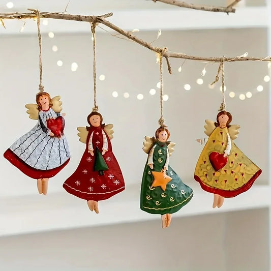 4PCS/Set Vintage Angel Hanging Decor Fantasy Wooden Xmas Tree Hanging Ornament 2025 Navidad Decor for Home 2026 New Year Gift GLOBGRIP®
