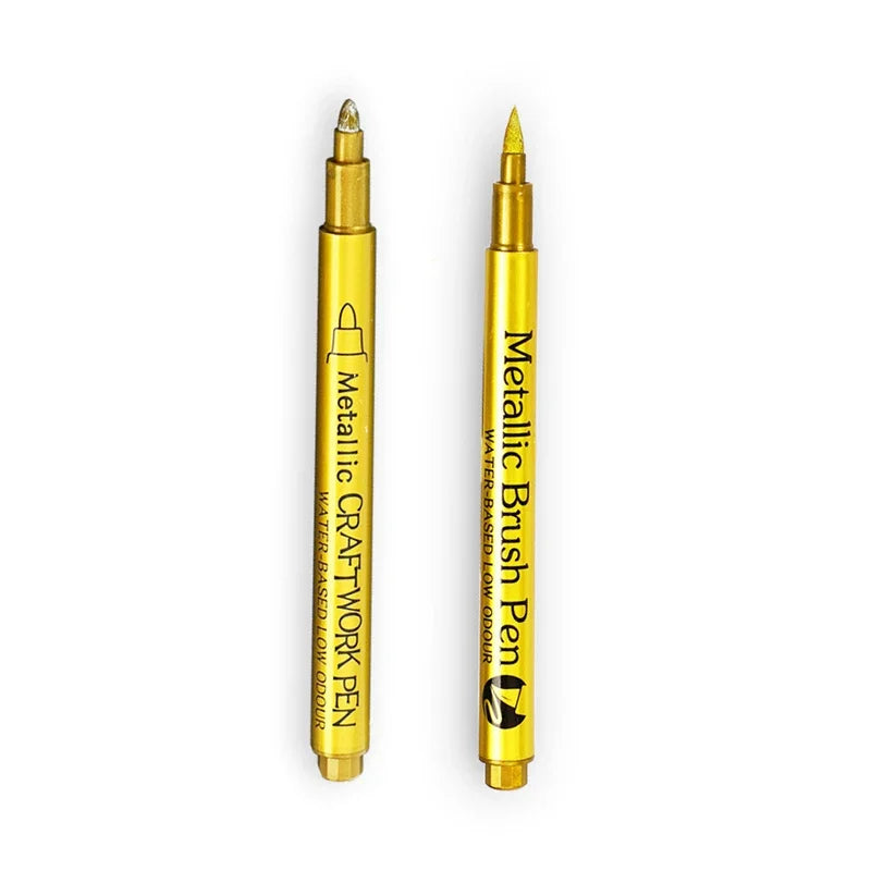 2/1Pc Brush Metallic Marker Pens Gold Silver Color Permanent Art Marker For Manga Crafts Scrapbooking School Stationery Supplies GLOBGRIP®