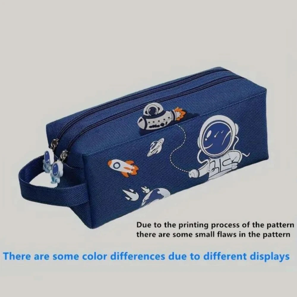 Space astronaut portable pencil case cute cartoon kids stationery bag large capacity storage bag school studen canvas pencil bag GLOBGRIP®