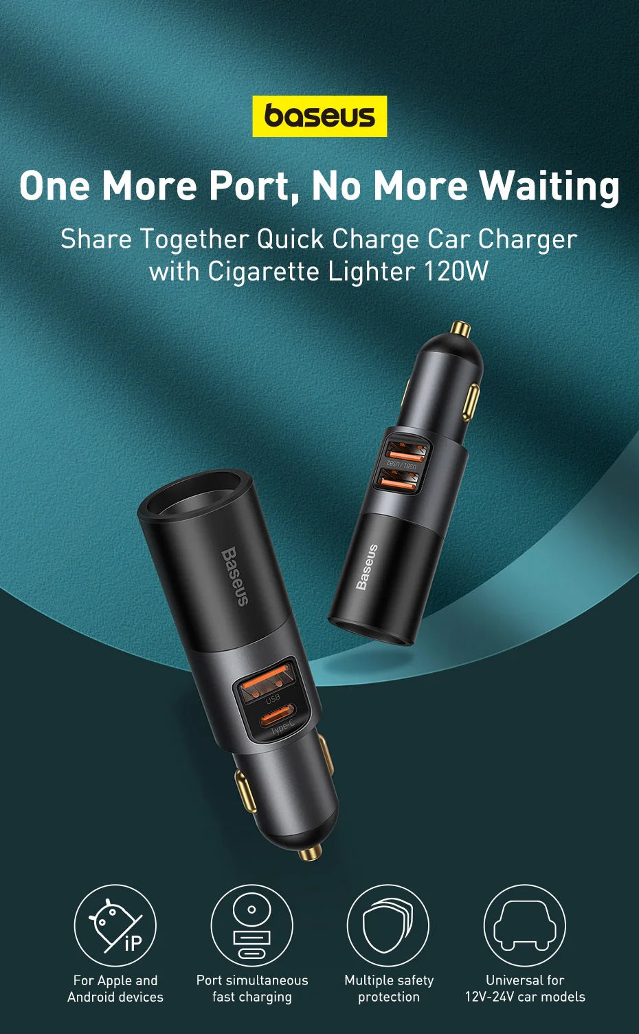 ⚡ 120W Car Charger Splitter GLOBGRIP®