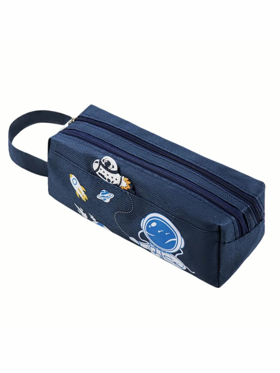 Space astronaut portable pencil case cute cartoon kids stationery bag large capacity storage bag school studen canvas pencil bag GLOBGRIP®
