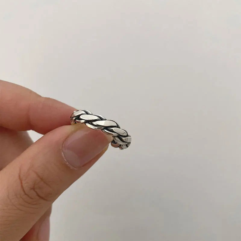 925 Sterling Silver Rings Couples Accessories INS Fashion Vintage Twist Design Round Shape Geometric Thai Silver Jewelry GLOBGRIP®