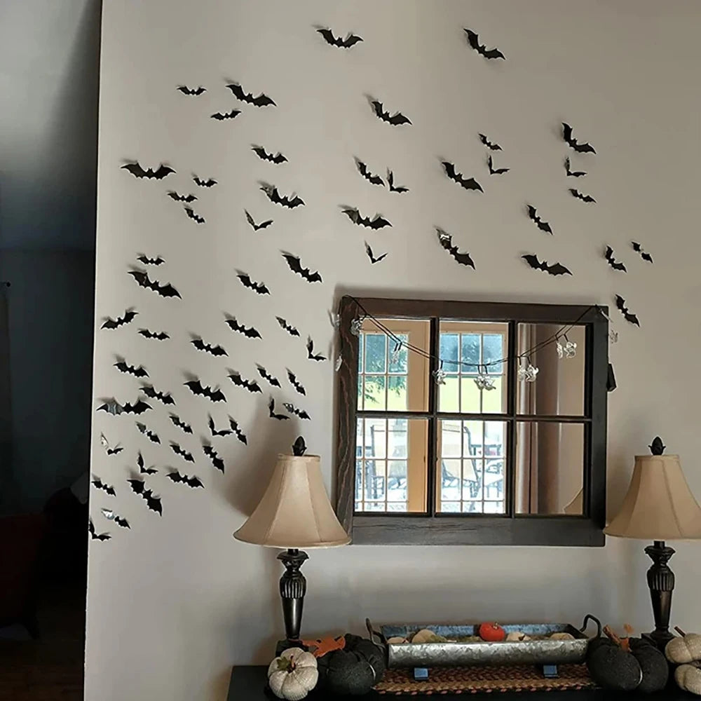 Halloween Bats Decorations,3D Pvc Bat on The Wall,Black Bats Wall Stickers,Halloween Scary Props GLOBGRIP®