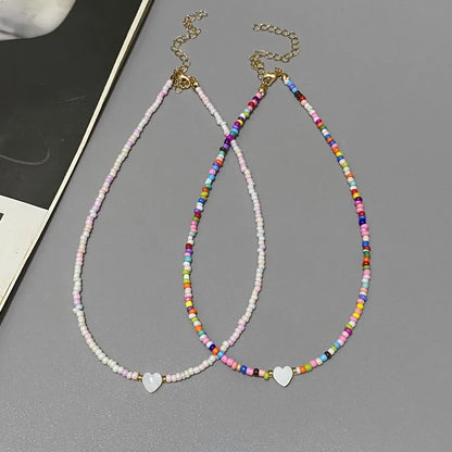 New Nature Shell Love Heart Choker Necklace for Girl Spring Summer Fashion Small Colorful Glass Beads Necklace Gift for Friend GLOBGRIP®