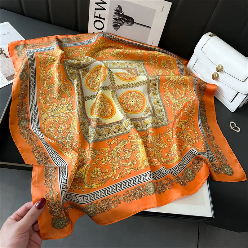 2024 New Fashion 70X70cmPrinted Women's Scarf Pashmina Silk Scarf Square Shawl Decorative Headband Neck Luxury Design Bandana GLOBGRIP®