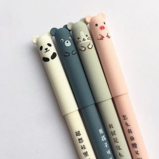 🐷🐻🐱🐭 4 Pcs/Set Kawaii Pig Bear Cat Mouse Erasable Gel Pens GLOBGRIP®