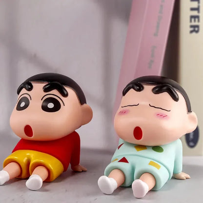 Crayon Shin-Chan Figures Phone Holder Kawaii Anime Desktop Ornaments Cartoon Watching TV Phone Support Cute Doll Decorations GLOBGRIP®