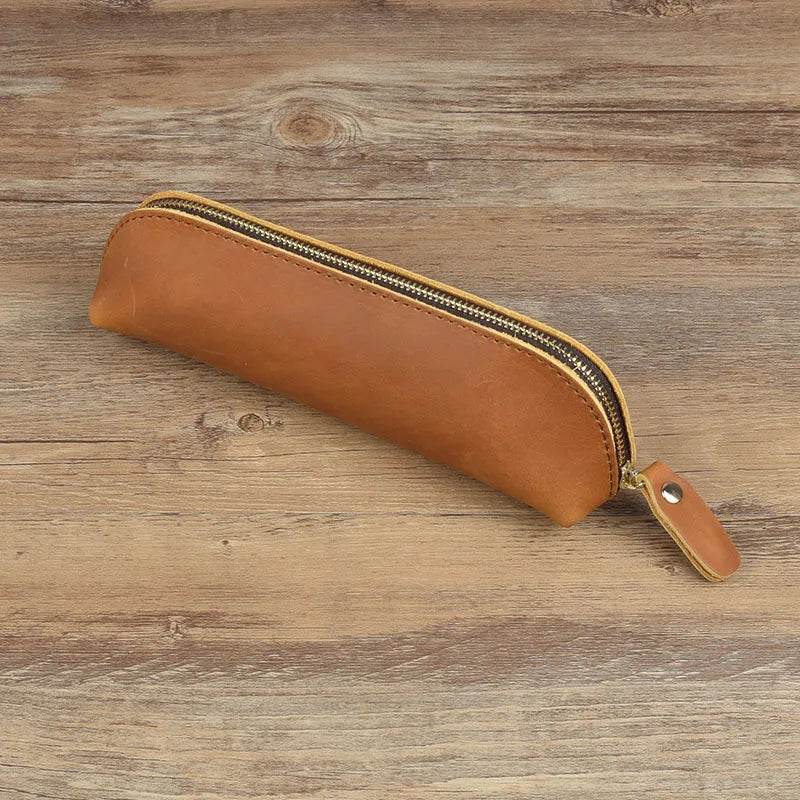 Vintage Leather Pencil Bag Simple Stationery Hoder Pen Case Storage Bag Zipper Pencil Pouch Glasses Box School Supplies GLOBGRIP®