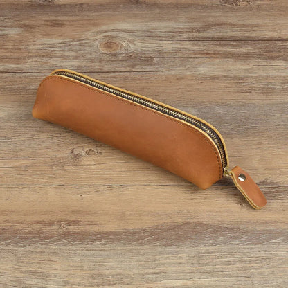 Vintage Leather Pencil Bag Simple Stationery Hoder Pen Case Storage Bag Zipper Pencil Pouch Glasses Box School Supplies GLOBGRIP®