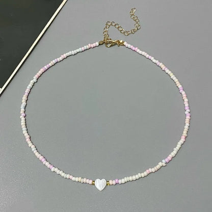 New Nature Shell Love Heart Choker Necklace for Girl Spring Summer Fashion Small Colorful Glass Beads Necklace Gift for Friend GLOBGRIP®