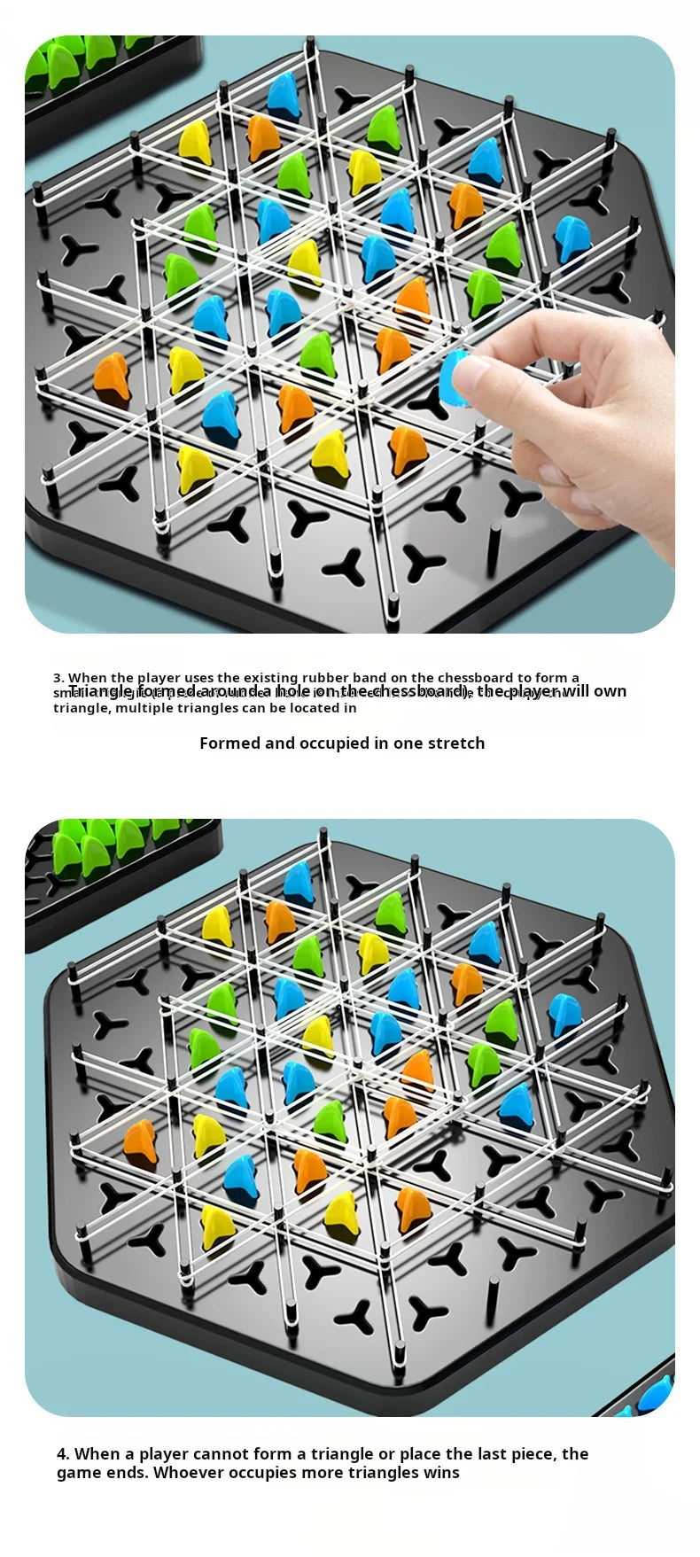 Chain Triangle Chess Game Triggle Rubber Band Game Educational Interactive Game Battle Set For Family Party Gift GLOBGRIP®