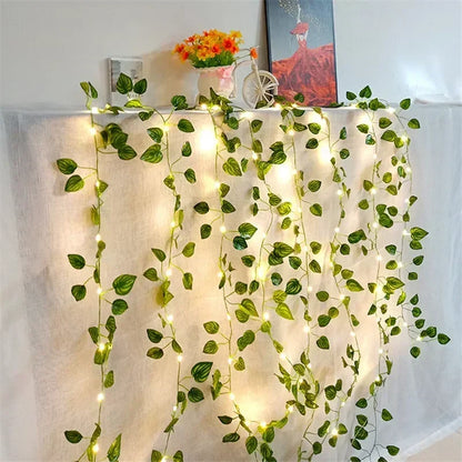 Green Leaf String Lights 5/10M Artificial Ivy Vine Fairy Light Wedding Party Decoration Christmas Home Decor Wall Plant Wreath GLOBGRIP®