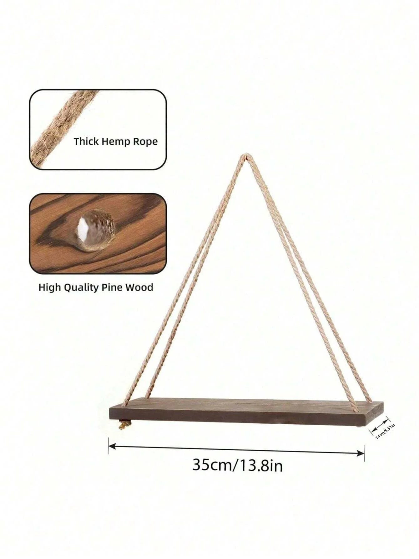 Wooden Swing Hanging Hemp Rope Wall Shelve Mounted Floating Home Living Room Plant Flower Pot Tray Storage Garden Decoration GLOBGRIP®