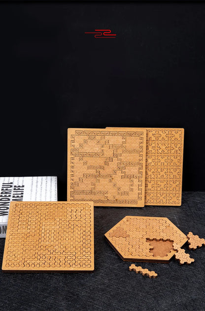 Impossible Wooden Puzzle IQ Puzzles for Adults Impossible JigSaw Puzzles Brain-teaser Ten Level Difficulty Tangram Board Games GLOBGRIP®