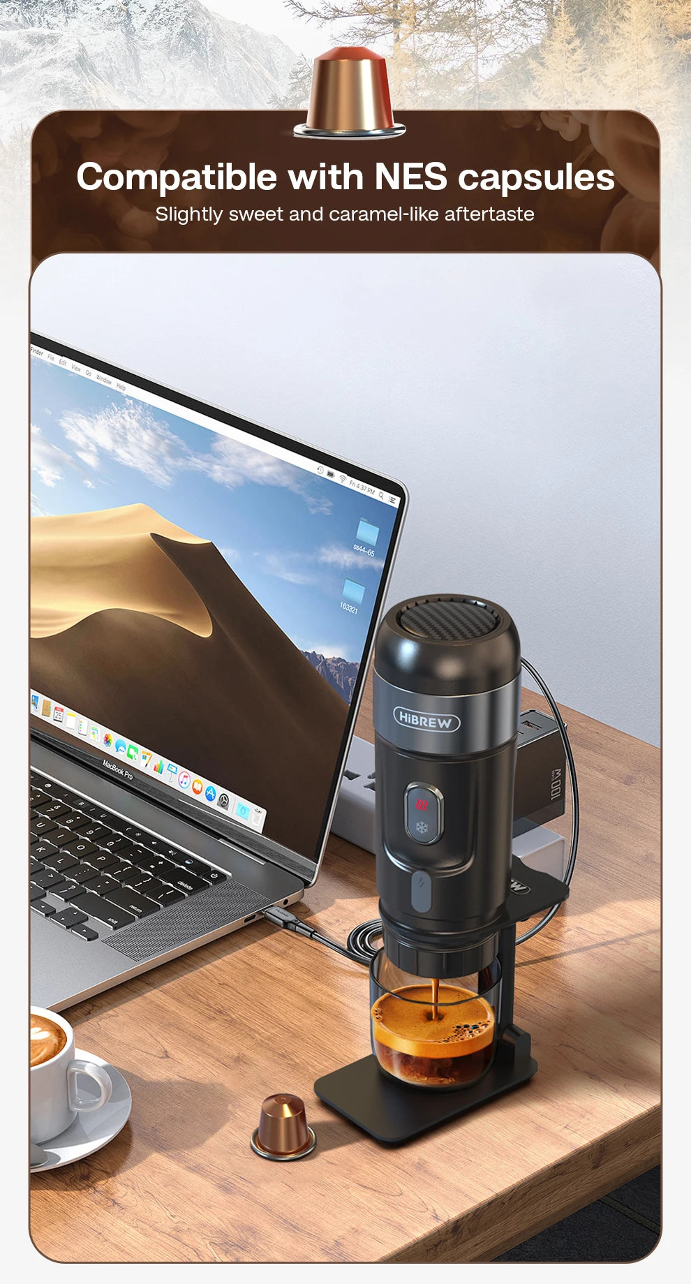 HiBREW Portable Coffee Machine for Car & Home,DC12V  Expresso Coffee Maker Fit Nexpresso Dolce  Pod Capsule  Coffee Powder H4A GLOBGRIP®