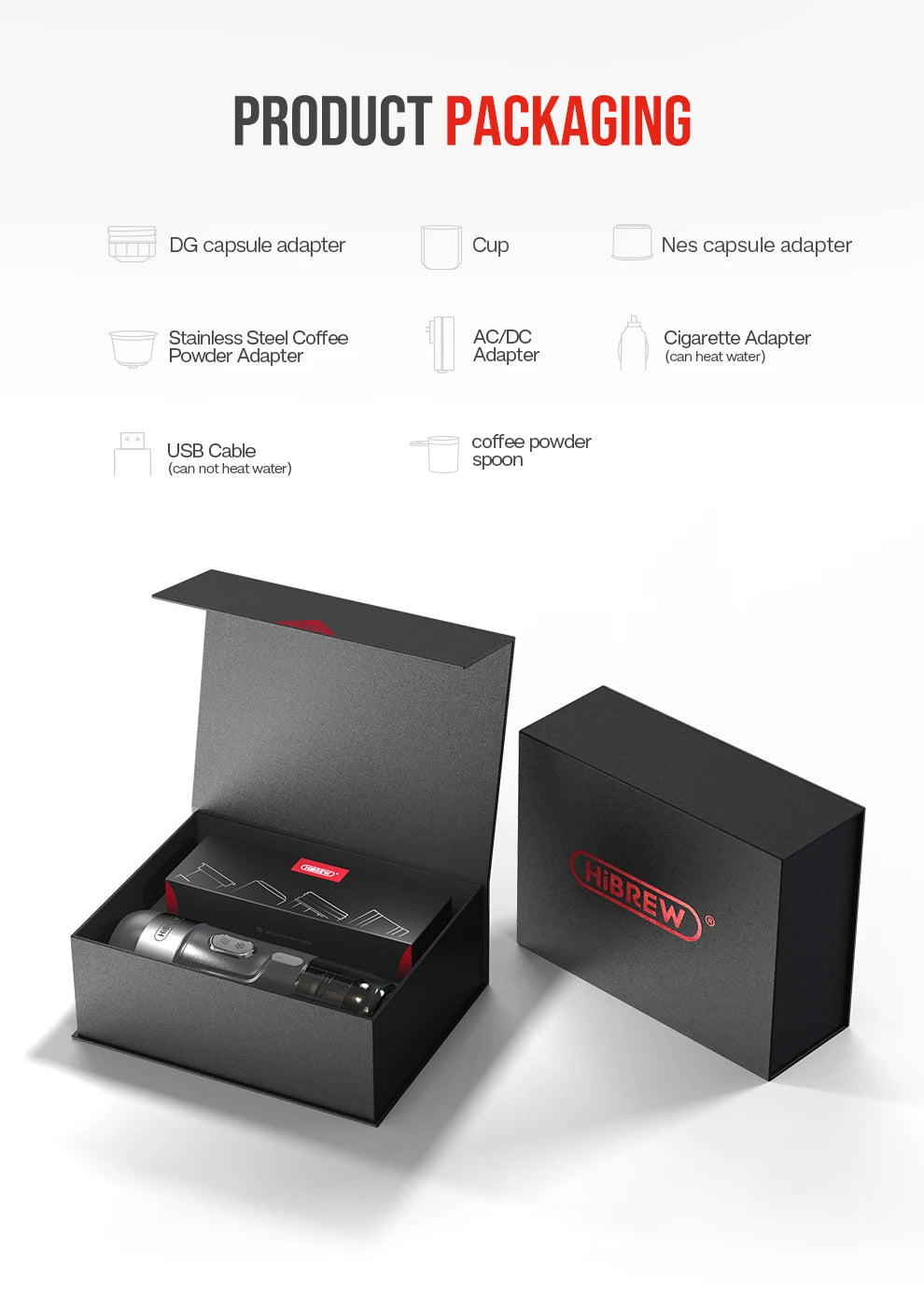 HiBREW Portable Coffee Machine for Car & Home,DC12V  Expresso Coffee Maker Fit Nexpresso Dolce  Pod Capsule  Coffee Powder H4A GLOBGRIP®