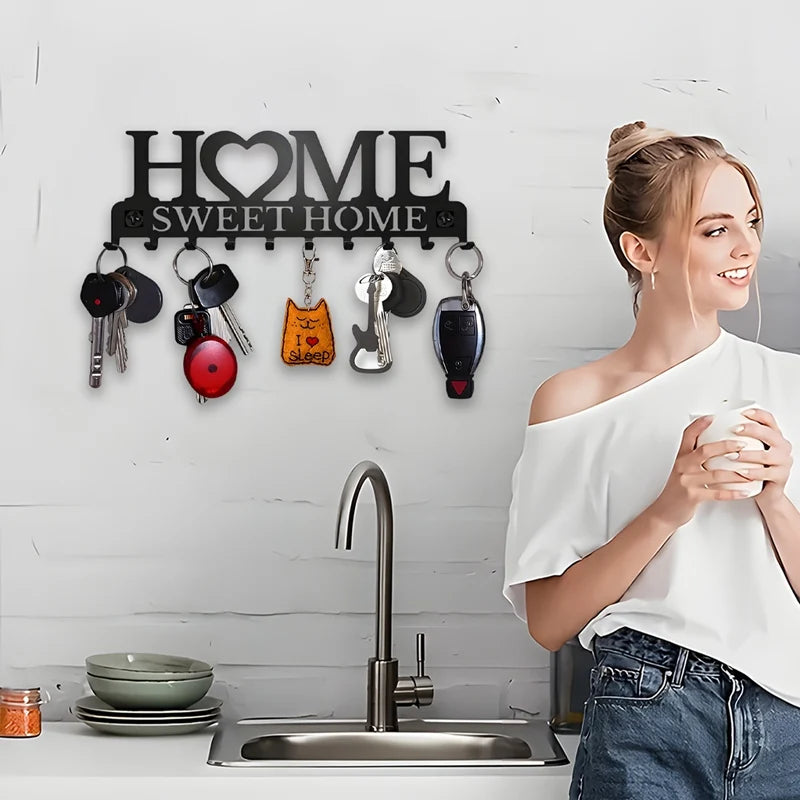 1pc Black Metal Keys Holder Wall Mount Key Holder Sweet Home Design Style Key Rack for Key Hanger With 10 Hooks GLOBGRIP®