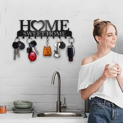 1pc Black Metal Keys Holder Wall Mount Key Holder Sweet Home Design Style Key Rack for Key Hanger With 10 Hooks GLOBGRIP®