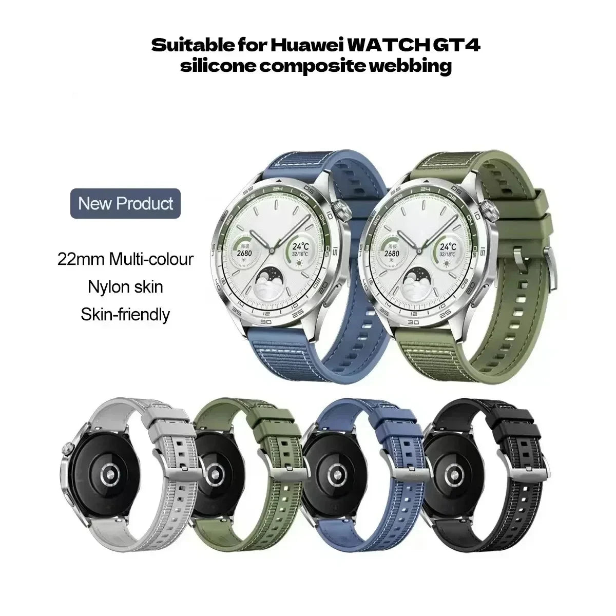22mm Nylon Silicone Watch Bands For HUAWEI GT 4 46mm/Watch 4 Pro/GT 3 Sport Replacement Band for Samsung Galaxy Watch 6/5 Strap GLOBGRIP®