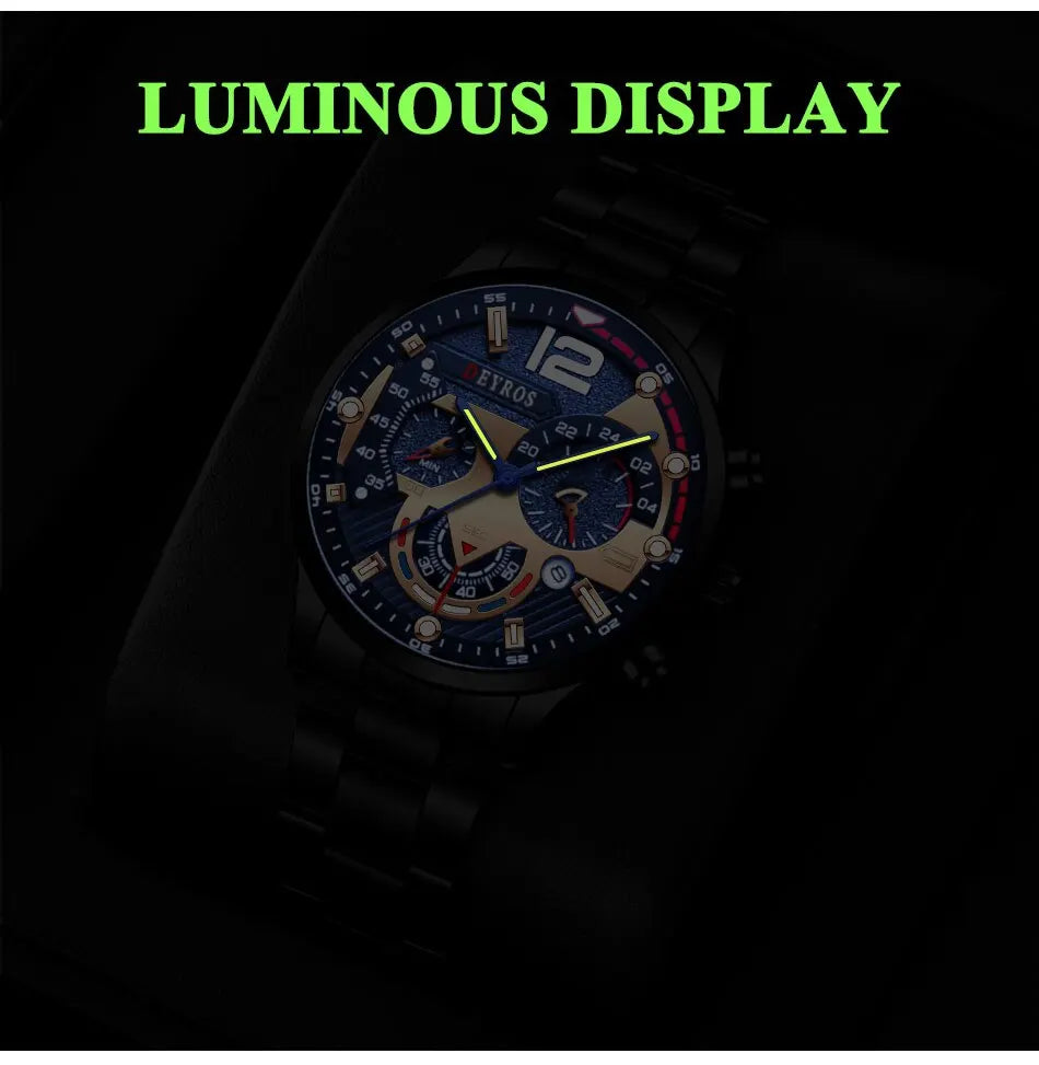 Fashion Mens Stainless Steel Watches Luxury Quartz Wristwatch Calendar Luminous Clock Men Business Casual Watch Reloj Hombre GLOBGRIP®