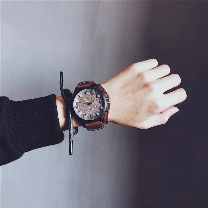 Retro Men's Watches High-end Luxury Man Watch PU Leather Strap Date Business Quartz Watch Big Dial Military tactical Wristwatch GLOBGRIP®