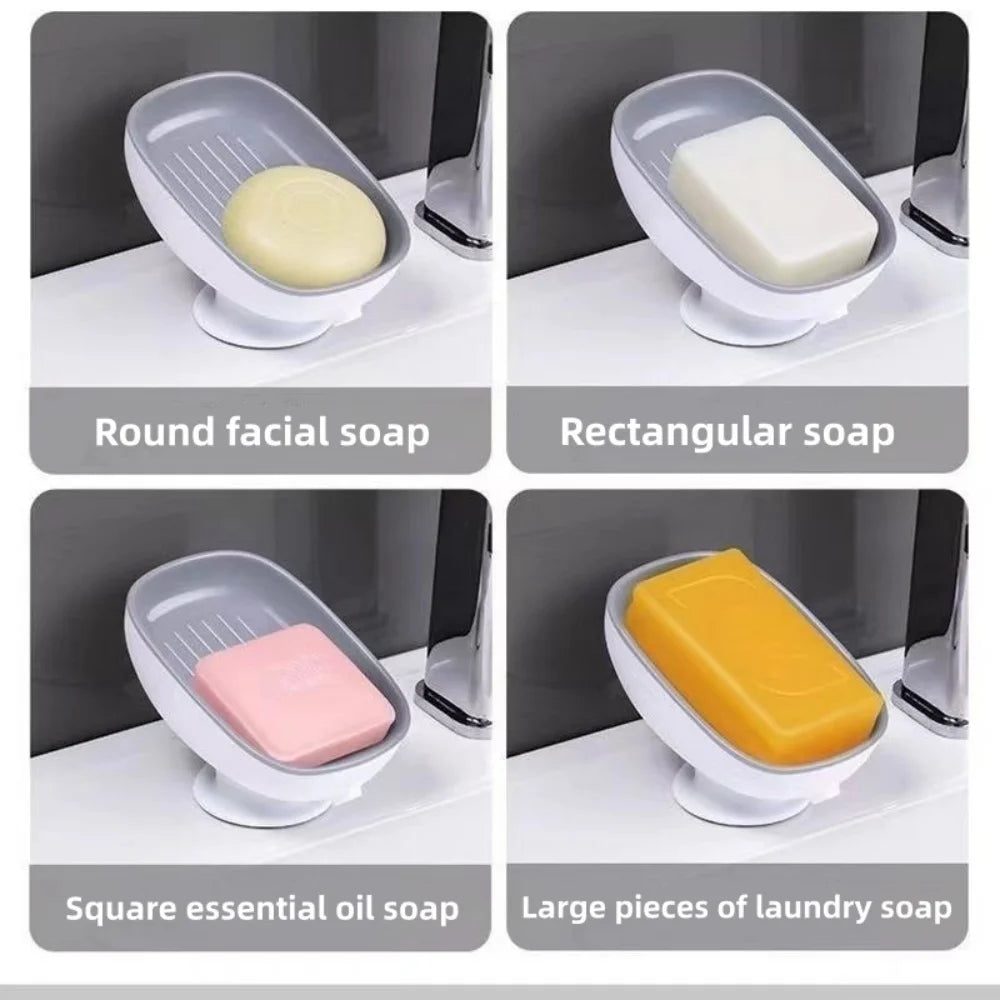 1pc Super Suction Cup Soap Dish Bathroom Portable Soap Dishes Holder Self Draining Soap Box For Bathroom Soap Holder Accessories GLOBGRIP®